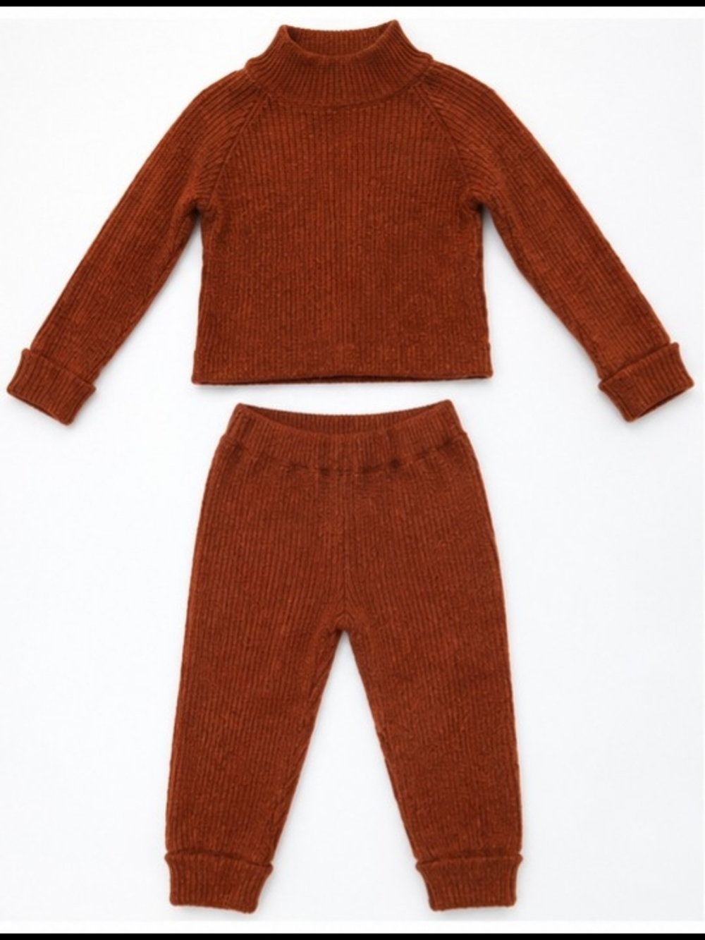 Girls Rust Ribbed Knit 2-Piece Sweater & Jogger Set | Cozy Fall Outfit